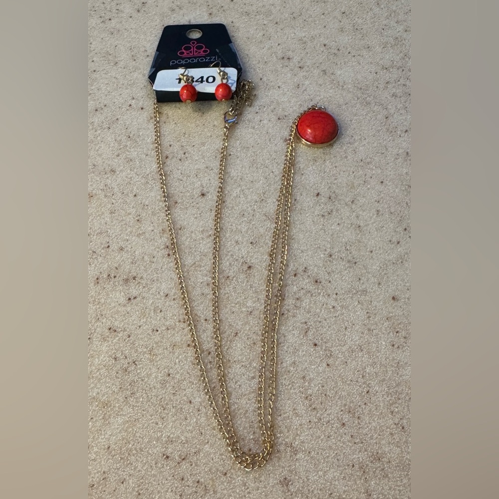 Paparazzi Gold Necklace with Vibrant Red Pendant